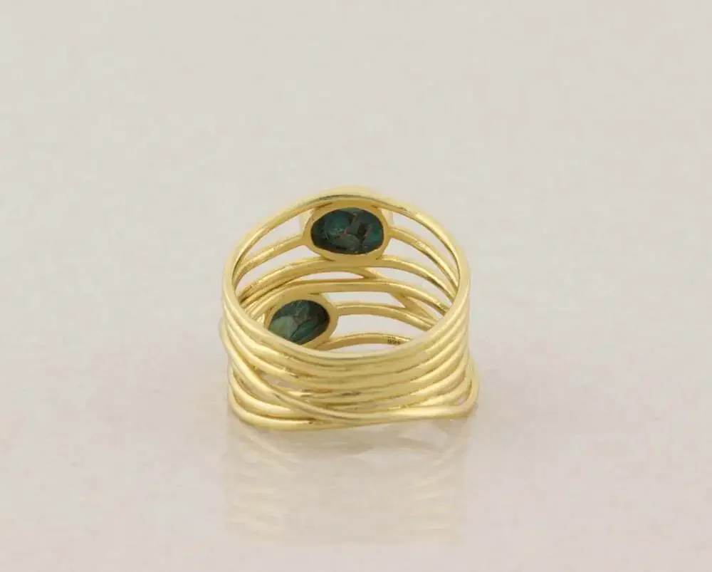 18k Gold Over Sterling Silver Turquoise Ring Size 8